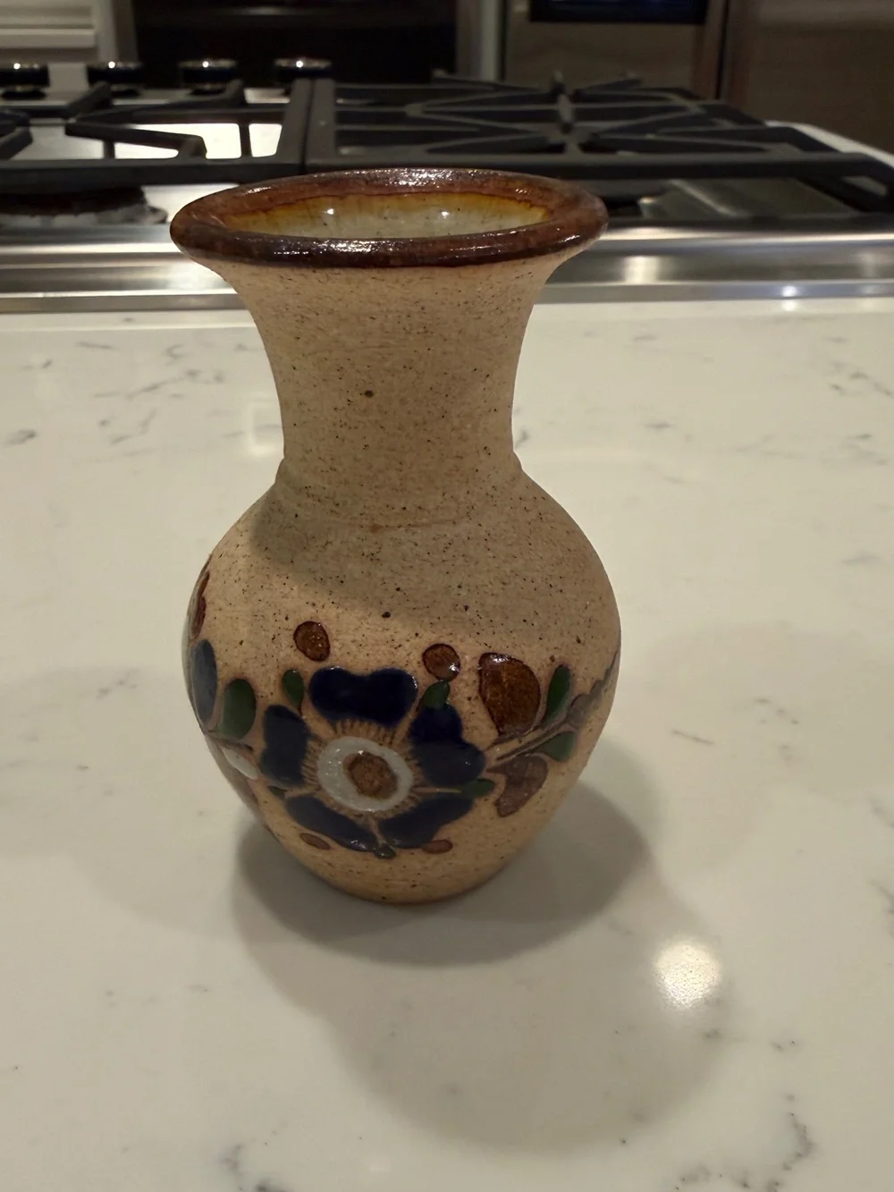 Netzi Tonala Mexican Pottery Vase Signed Quail Floral Folk Art  Vintage